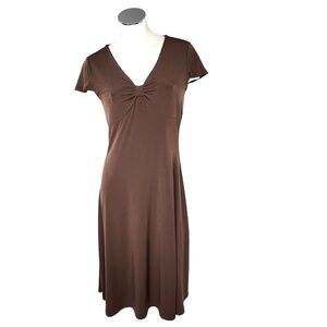 APOSTROPHE Stretch Brown Short Sleeve Midi Dress Size S (6-8)